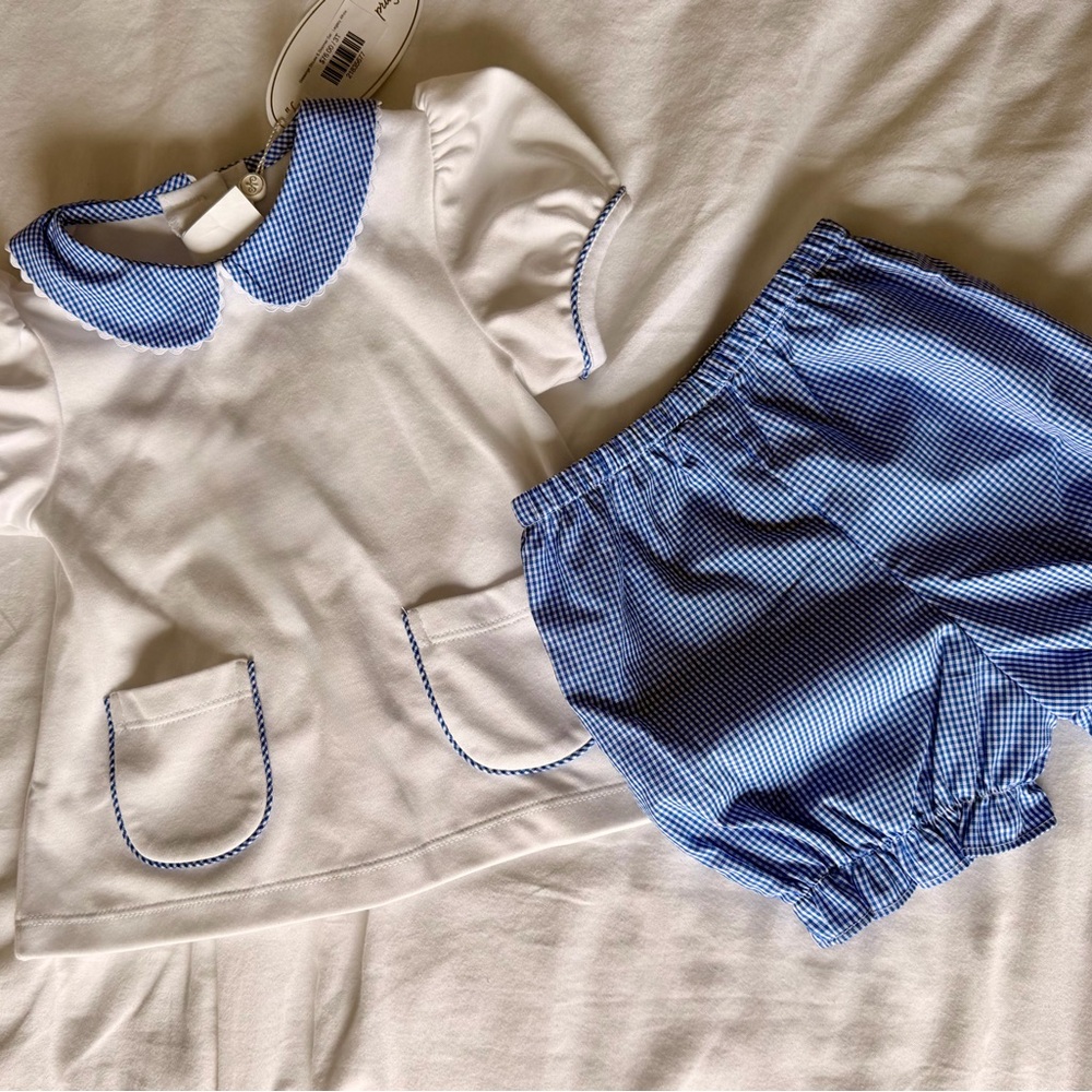 Lullaby Set Blue and White Blessings Blouse & Bloomer Baby Outfit